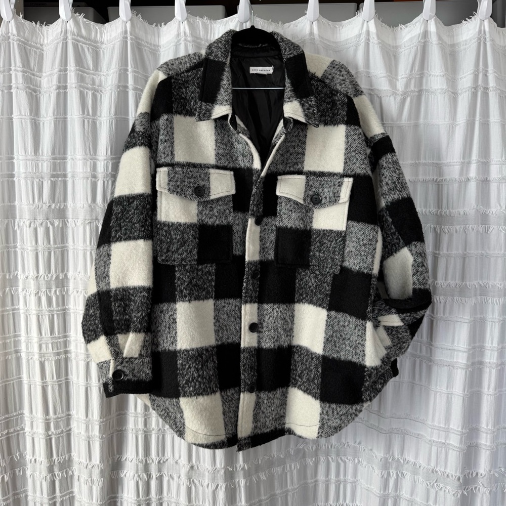 Good American Black and White Buffalo Plaid Shacket XL